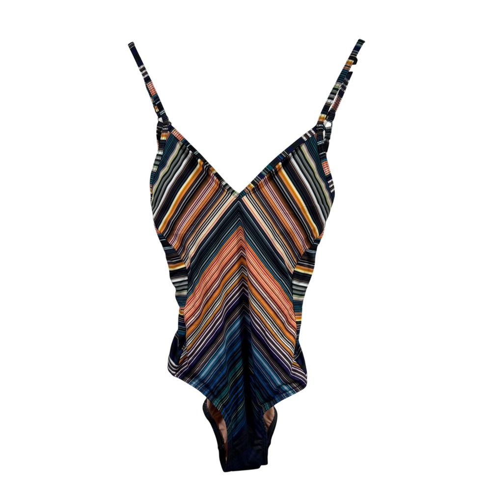 Jets Australia by Jessika Allen One‎ Piece Swimsuit Lucent Stripe Cutout Back 4